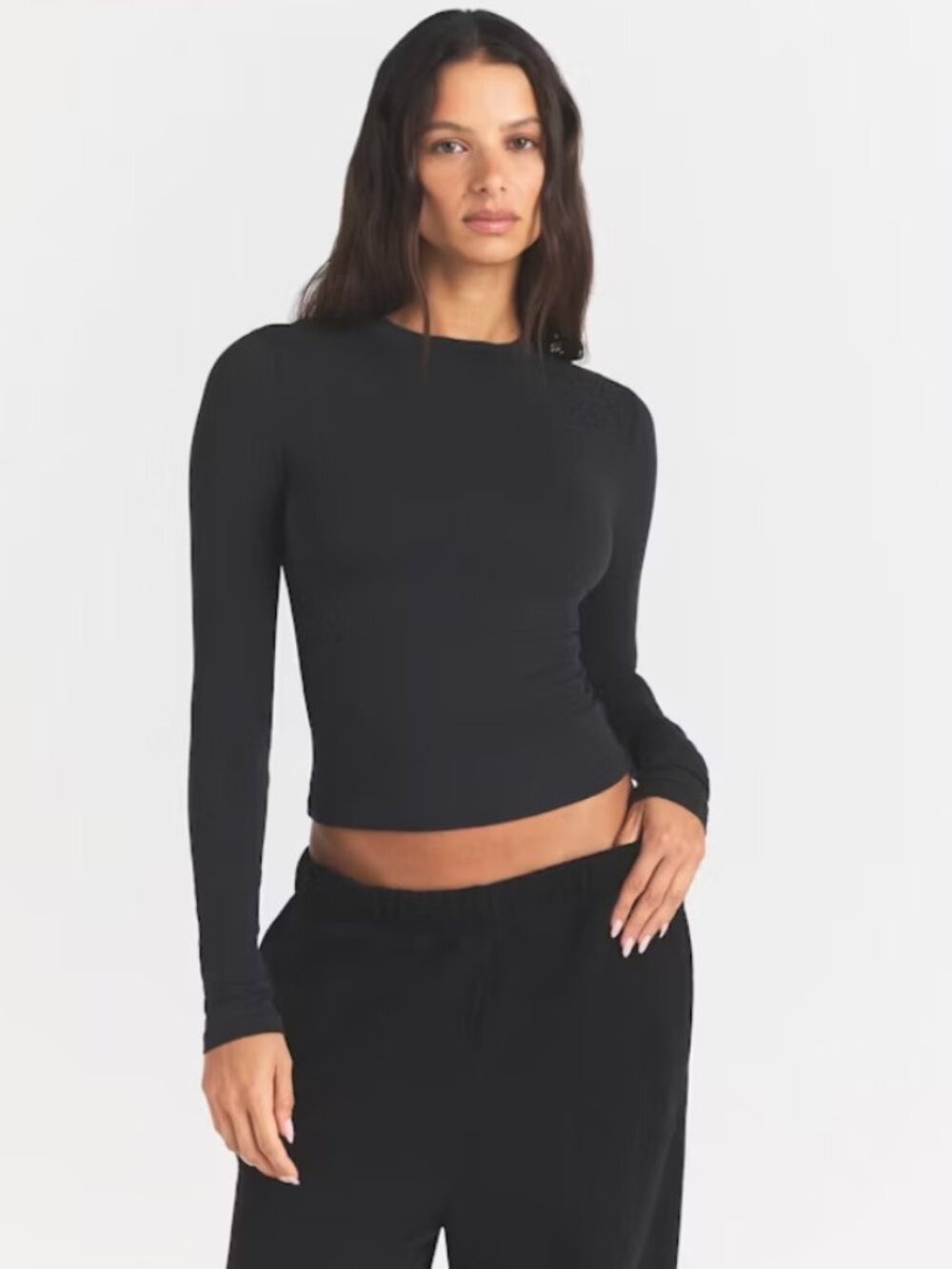 SKIMS Cotton Jersey Long Sleeve T-Shirt in Soot Black Size Medium minimalist